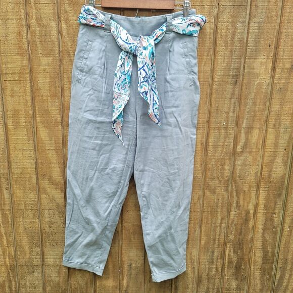Ett Twa By Anthropologie Mint Linen Blend Cuffed Belted Pants Womens Size 4 - Picture 12 of 12